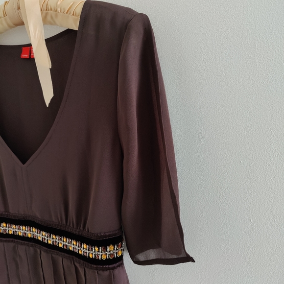 Esprit brown crepe fabric blouse with velvet and bead details size M - Picture 4 of 11